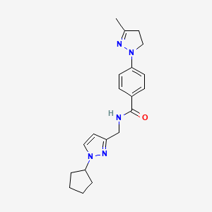 molecular formula C20H25N5O B6945698 N-[(1-cyclopentylpyrazol-3-yl)methyl]-4-(5-methyl-3,4-dihydropyrazol-2-yl)benzamide 