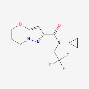 molecular formula C12H14F3N3O2 B6945713 N-cyclopropyl-N-(2,2,2-trifluoroethyl)-6,7-dihydro-5H-pyrazolo[5,1-b][1,3]oxazine-2-carboxamide 