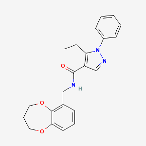 molecular formula C22H23N3O3 B6945716 N-(3,4-dihydro-2H-1,5-benzodioxepin-6-ylmethyl)-5-ethyl-1-phenylpyrazole-4-carboxamide 