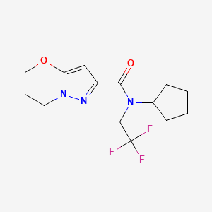 molecular formula C14H18F3N3O2 B6945762 N-cyclopentyl-N-(2,2,2-trifluoroethyl)-6,7-dihydro-5H-pyrazolo[5,1-b][1,3]oxazine-2-carboxamide 