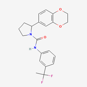 molecular formula C21H22F2N2O3 B6945840 N-[3-(1,1-difluoroethyl)phenyl]-2-(2,3-dihydro-1,4-benzodioxin-6-yl)pyrrolidine-1-carboxamide 