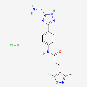 molecular formula C16H18Cl2N6O2 B6946660 N-[4-[5-(aminomethyl)-1H-1,2,4-triazol-3-yl]phenyl]-3-(5-chloro-3-methyl-1,2-oxazol-4-yl)propanamide;hydrochloride 