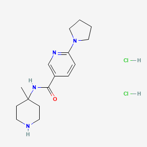 molecular formula C16H26Cl2N4O B6946679 N-(4-methylpiperidin-4-yl)-6-pyrrolidin-1-ylpyridine-3-carboxamide;dihydrochloride 