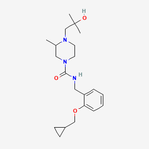molecular formula C21H33N3O3 B6946687 N-[[2-(cyclopropylmethoxy)phenyl]methyl]-4-(2-hydroxy-2-methylpropyl)-3-methylpiperazine-1-carboxamide 
