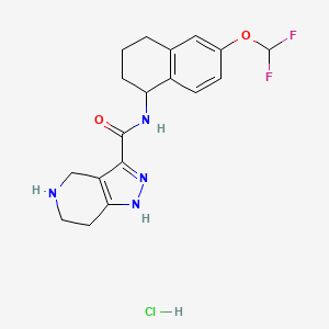 molecular formula C18H21ClF2N4O2 B6946714 N-[6-(difluoromethoxy)-1,2,3,4-tetrahydronaphthalen-1-yl]-4,5,6,7-tetrahydro-1H-pyrazolo[4,3-c]pyridine-3-carboxamide;hydrochloride 
