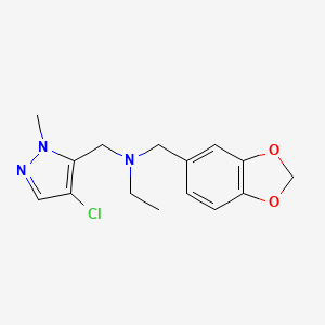 molecular formula C15H18ClN3O2 B6946938 N-(1,3-benzodioxol-5-ylmethyl)-N-[(4-chloro-2-methylpyrazol-3-yl)methyl]ethanamine 