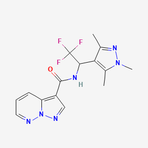 molecular formula C15H15F3N6O B6947014 N-[2,2,2-trifluoro-1-(1,3,5-trimethylpyrazol-4-yl)ethyl]pyrazolo[1,5-b]pyridazine-3-carboxamide 