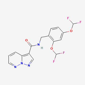 molecular formula C16H12F4N4O3 B6947029 N-[[2,4-bis(difluoromethoxy)phenyl]methyl]pyrazolo[1,5-b]pyridazine-3-carboxamide 