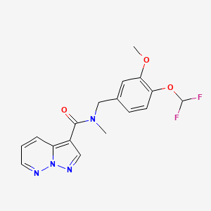 molecular formula C17H16F2N4O3 B6947050 N-[[4-(difluoromethoxy)-3-methoxyphenyl]methyl]-N-methylpyrazolo[1,5-b]pyridazine-3-carboxamide 