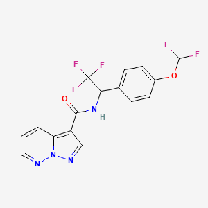 molecular formula C16H11F5N4O2 B6947066 N-[1-[4-(difluoromethoxy)phenyl]-2,2,2-trifluoroethyl]pyrazolo[1,5-b]pyridazine-3-carboxamide 