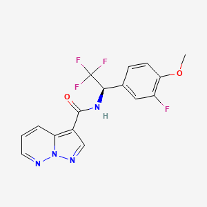 molecular formula C16H12F4N4O2 B6947087 N-[(1R)-2,2,2-trifluoro-1-(3-fluoro-4-methoxyphenyl)ethyl]pyrazolo[1,5-b]pyridazine-3-carboxamide 