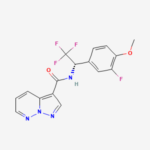 molecular formula C16H12F4N4O2 B6947104 N-[(1S)-2,2,2-trifluoro-1-(3-fluoro-4-methoxyphenyl)ethyl]pyrazolo[1,5-b]pyridazine-3-carboxamide 