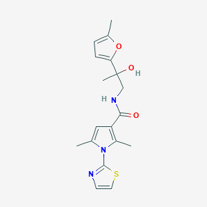 molecular formula C18H21N3O3S B6947107 N-[2-hydroxy-2-(5-methylfuran-2-yl)propyl]-2,5-dimethyl-1-(1,3-thiazol-2-yl)pyrrole-3-carboxamide 