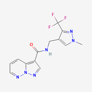 molecular formula C13H11F3N6O B6947120 N-[[1-methyl-3-(trifluoromethyl)pyrazol-4-yl]methyl]pyrazolo[1,5-b]pyridazine-3-carboxamide 