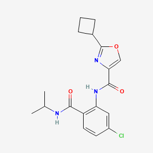 molecular formula C18H20ClN3O3 B6947176 N-[5-chloro-2-(propan-2-ylcarbamoyl)phenyl]-2-cyclobutyl-1,3-oxazole-4-carboxamide 