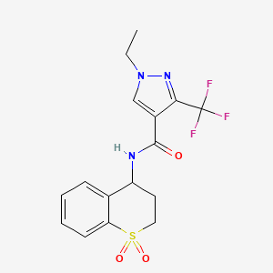 molecular formula C16H16F3N3O3S B6947274 N-(1,1-dioxo-3,4-dihydro-2H-thiochromen-4-yl)-1-ethyl-3-(trifluoromethyl)pyrazole-4-carboxamide 