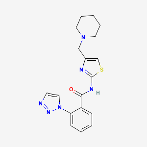 molecular formula C18H20N6OS B6947294 N-[4-(piperidin-1-ylmethyl)-1,3-thiazol-2-yl]-2-(triazol-1-yl)benzamide 