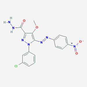molecular formula C17H14ClN7O4 B069478 1-(3-Chlorophenyl)-4-methoxy-5-((4-nitrophenyl)azo)-1H-pyrazole-3-carboxylic acid hydrazide CAS No. 172701-54-1