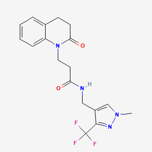 molecular formula C18H19F3N4O2 B6947808 N-[[1-methyl-3-(trifluoromethyl)pyrazol-4-yl]methyl]-3-(2-oxo-3,4-dihydroquinolin-1-yl)propanamide 