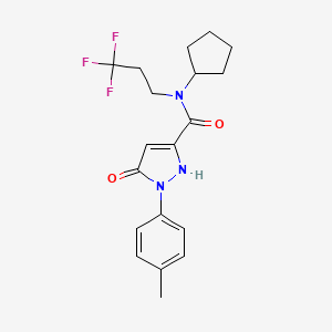 molecular formula C19H22F3N3O2 B6947917 N-cyclopentyl-2-(4-methylphenyl)-3-oxo-N-(3,3,3-trifluoropropyl)-1H-pyrazole-5-carboxamide 