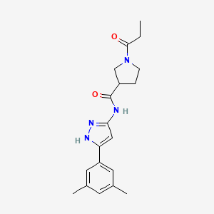 molecular formula C19H24N4O2 B6948422 N-[5-(3,5-dimethylphenyl)-1H-pyrazol-3-yl]-1-propanoylpyrrolidine-3-carboxamide 