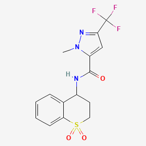 molecular formula C15H14F3N3O3S B6948470 N-(1,1-dioxo-3,4-dihydro-2H-thiochromen-4-yl)-2-methyl-5-(trifluoromethyl)pyrazole-3-carboxamide 