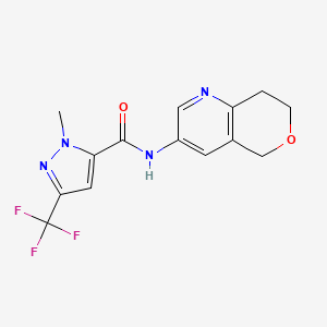 molecular formula C14H13F3N4O2 B6948540 N-(7,8-dihydro-5H-pyrano[4,3-b]pyridin-3-yl)-2-methyl-5-(trifluoromethyl)pyrazole-3-carboxamide 