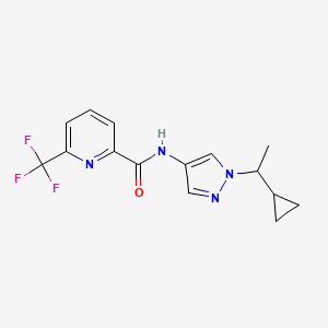 molecular formula C15H15F3N4O B6948552 N-[1-(1-cyclopropylethyl)pyrazol-4-yl]-6-(trifluoromethyl)pyridine-2-carboxamide 