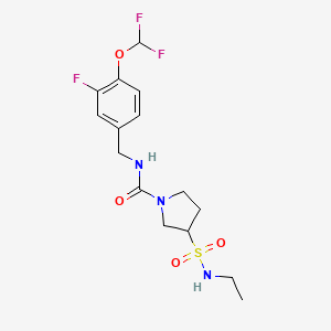 molecular formula C15H20F3N3O4S B6948829 N-[[4-(difluoromethoxy)-3-fluorophenyl]methyl]-3-(ethylsulfamoyl)pyrrolidine-1-carboxamide 