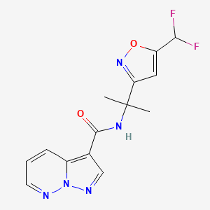 molecular formula C14H13F2N5O2 B6948880 N-[2-[5-(difluoromethyl)-1,2-oxazol-3-yl]propan-2-yl]pyrazolo[1,5-b]pyridazine-3-carboxamide 