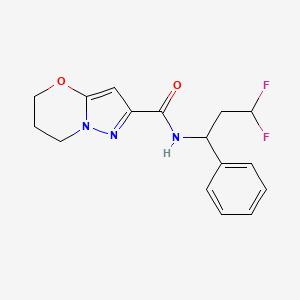 molecular formula C16H17F2N3O2 B6949351 N-(3,3-difluoro-1-phenylpropyl)-6,7-dihydro-5H-pyrazolo[5,1-b][1,3]oxazine-2-carboxamide 
