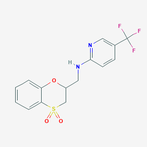 molecular formula C15H13F3N2O3S B6949476 N-[(4,4-dioxo-2,3-dihydro-1,4lambda6-benzoxathiin-2-yl)methyl]-5-(trifluoromethyl)pyridin-2-amine 