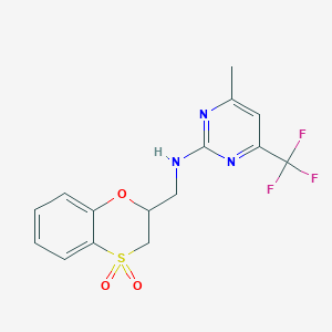 molecular formula C15H14F3N3O3S B6949486 N-[(4,4-dioxo-2,3-dihydro-1,4lambda6-benzoxathiin-2-yl)methyl]-4-methyl-6-(trifluoromethyl)pyrimidin-2-amine 