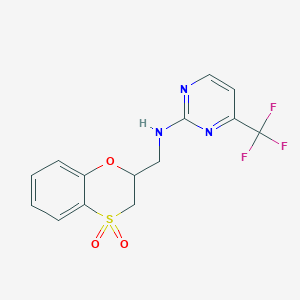 molecular formula C14H12F3N3O3S B6949489 N-[(4,4-dioxo-2,3-dihydro-1,4lambda6-benzoxathiin-2-yl)methyl]-4-(trifluoromethyl)pyrimidin-2-amine 
