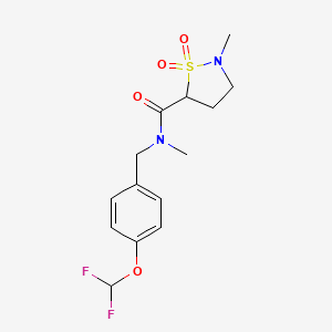 molecular formula C14H18F2N2O4S B6949750 N-[[4-(difluoromethoxy)phenyl]methyl]-N,2-dimethyl-1,1-dioxo-1,2-thiazolidine-5-carboxamide 