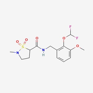 molecular formula C14H18F2N2O5S B6949767 N-[[2-(difluoromethoxy)-3-methoxyphenyl]methyl]-2-methyl-1,1-dioxo-1,2-thiazolidine-5-carboxamide 