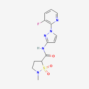 molecular formula C13H14FN5O3S B6949781 N-[1-(3-fluoropyridin-2-yl)pyrazol-3-yl]-2-methyl-1,1-dioxo-1,2-thiazolidine-5-carboxamide 