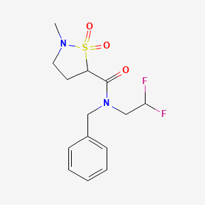 molecular formula C14H18F2N2O3S B6949788 N-benzyl-N-(2,2-difluoroethyl)-2-methyl-1,1-dioxo-1,2-thiazolidine-5-carboxamide 