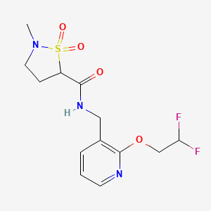 molecular formula C13H17F2N3O4S B6949790 N-[[2-(2,2-difluoroethoxy)pyridin-3-yl]methyl]-2-methyl-1,1-dioxo-1,2-thiazolidine-5-carboxamide 
