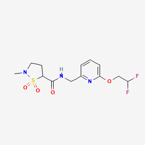 molecular formula C13H17F2N3O4S B6949799 N-[[6-(2,2-difluoroethoxy)pyridin-2-yl]methyl]-2-methyl-1,1-dioxo-1,2-thiazolidine-5-carboxamide 