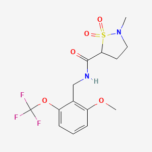 molecular formula C14H17F3N2O5S B6949809 N-[[2-methoxy-6-(trifluoromethoxy)phenyl]methyl]-2-methyl-1,1-dioxo-1,2-thiazolidine-5-carboxamide 