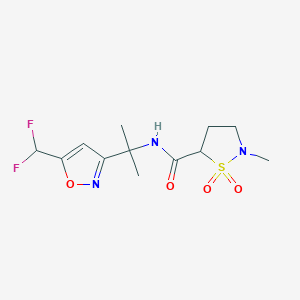 molecular formula C12H17F2N3O4S B6949833 N-[2-[5-(difluoromethyl)-1,2-oxazol-3-yl]propan-2-yl]-2-methyl-1,1-dioxo-1,2-thiazolidine-5-carboxamide 