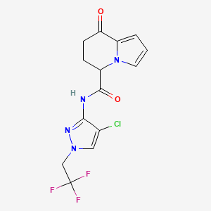 molecular formula C14H12ClF3N4O2 B6949837 N-[4-chloro-1-(2,2,2-trifluoroethyl)pyrazol-3-yl]-8-oxo-6,7-dihydro-5H-indolizine-5-carboxamide 