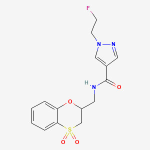 molecular formula C15H16FN3O4S B6949840 N-[(4,4-dioxo-2,3-dihydro-1,4lambda6-benzoxathiin-2-yl)methyl]-1-(2-fluoroethyl)pyrazole-4-carboxamide 