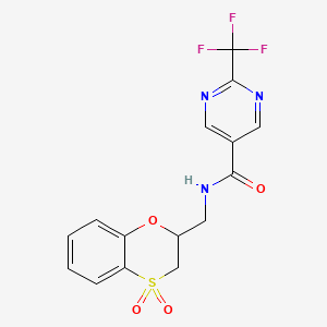 molecular formula C15H12F3N3O4S B6949866 N-[(4,4-dioxo-2,3-dihydro-1,4lambda6-benzoxathiin-2-yl)methyl]-2-(trifluoromethyl)pyrimidine-5-carboxamide 