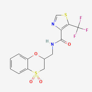 molecular formula C14H11F3N2O4S2 B6949872 N-[(4,4-dioxo-2,3-dihydro-1,4lambda6-benzoxathiin-2-yl)methyl]-5-(trifluoromethyl)-1,3-thiazole-4-carboxamide 