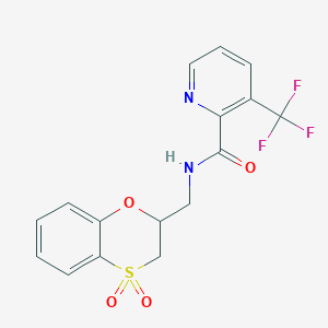 molecular formula C16H13F3N2O4S B6949875 N-[(4,4-dioxo-2,3-dihydro-1,4lambda6-benzoxathiin-2-yl)methyl]-3-(trifluoromethyl)pyridine-2-carboxamide 
