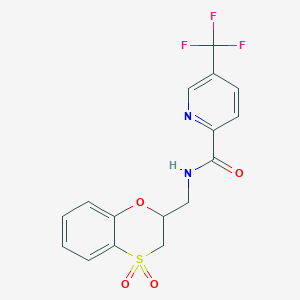 molecular formula C16H13F3N2O4S B6949893 N-[(4,4-dioxo-2,3-dihydro-1,4lambda6-benzoxathiin-2-yl)methyl]-5-(trifluoromethyl)pyridine-2-carboxamide 