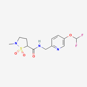 molecular formula C12H15F2N3O4S B6949963 N-[[5-(difluoromethoxy)pyridin-2-yl]methyl]-2-methyl-1,1-dioxo-1,2-thiazolidine-5-carboxamide 