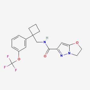 molecular formula C18H18F3N3O3 B6950111 N-[[1-[3-(trifluoromethoxy)phenyl]cyclobutyl]methyl]-2,3-dihydropyrazolo[5,1-b][1,3]oxazole-6-carboxamide 